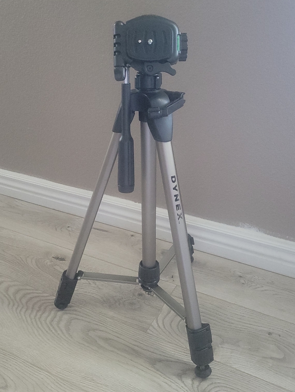 DyneX Silver and Black Camera Tripod with Pan Handle